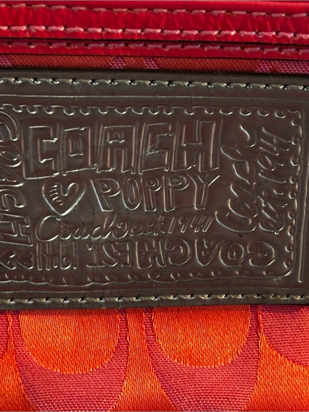 COACH Poppy Hot Pink Signature C Double Zip Crossbody Pouch Bag Y2K Metallic - Picture 2 of 6